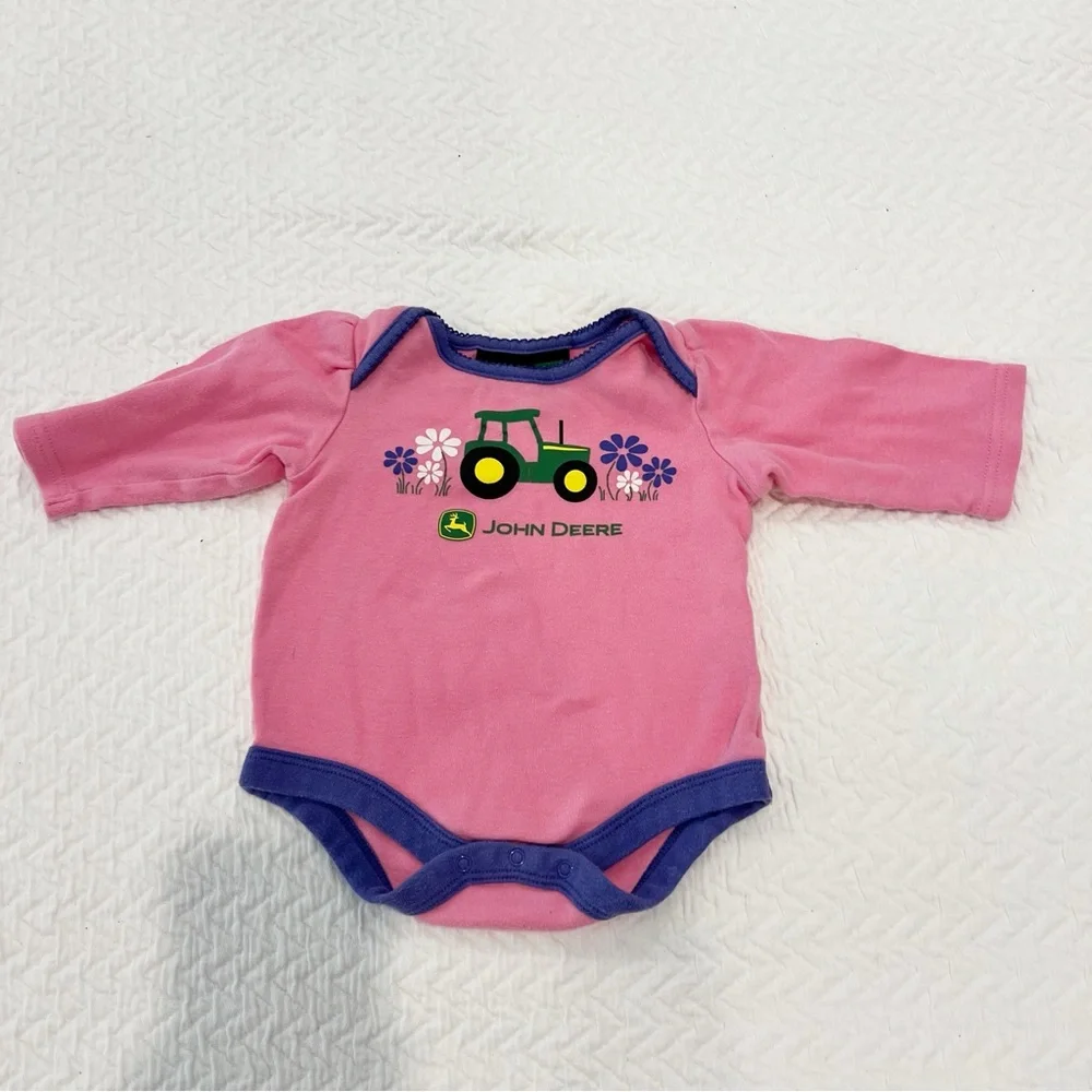 John Deere Baby Girl Outfit 6/9 Months Pink Purple Floral Tractor Skirt Pants